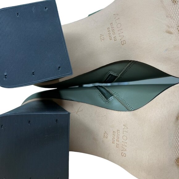 Alohas‎ Womens South Leather Square Toe Block Heel Ankle Boots EU 42 US 11 Green - Picture 11 of 14